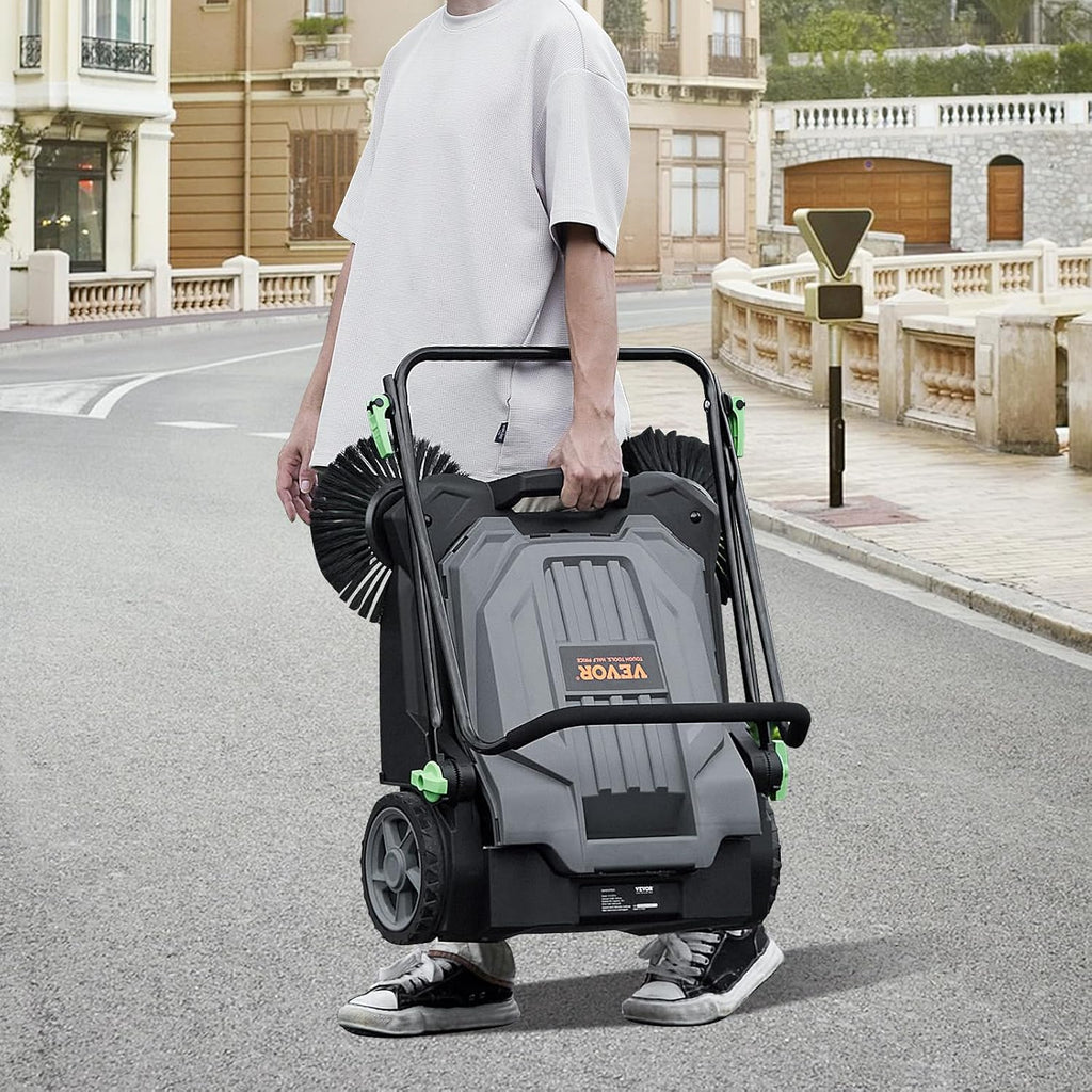 25.6" Sweeping Width Manual Non-Electric Floor Sweeper with 5-Gallon Waste Container T457584