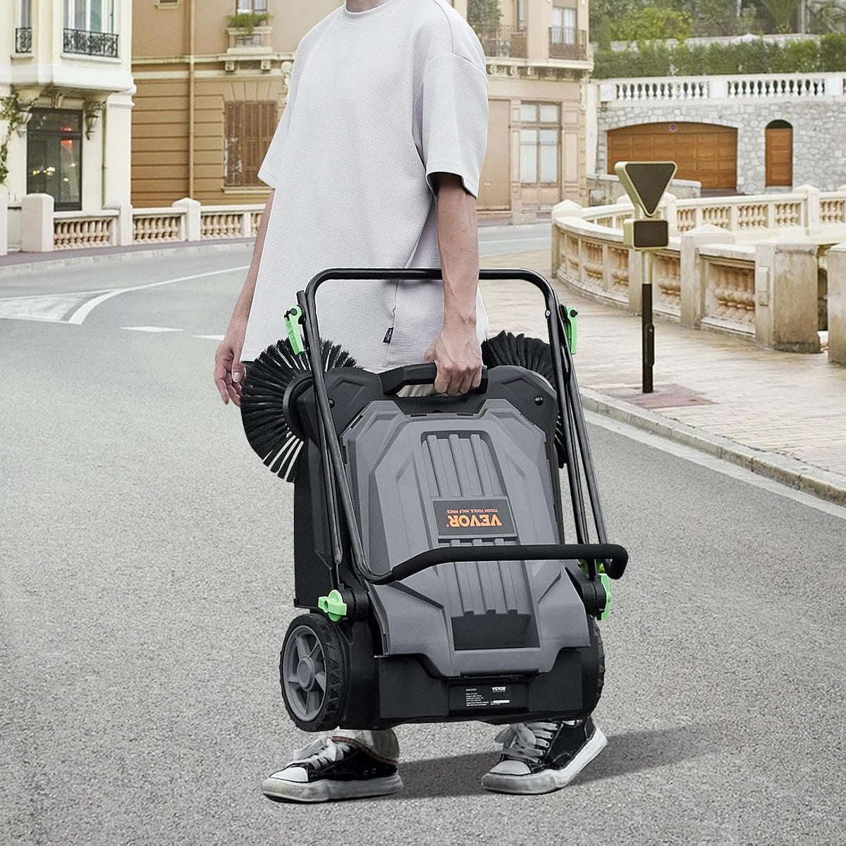 25.6" Sweeping Width Manual Non-Electric Floor Sweeper with 5-Gallon Waste Container T457584