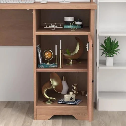 L Shaped Desk with Drawers 60 Inch Corner Computer Desk with USB Charging Port and Power Outlet Oak H420