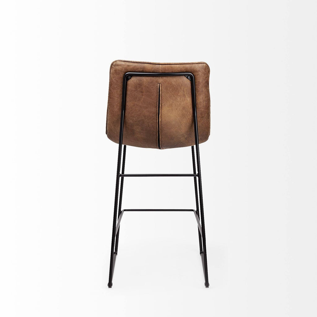Brown Leather Seat Black Metal Frame Stool A14609