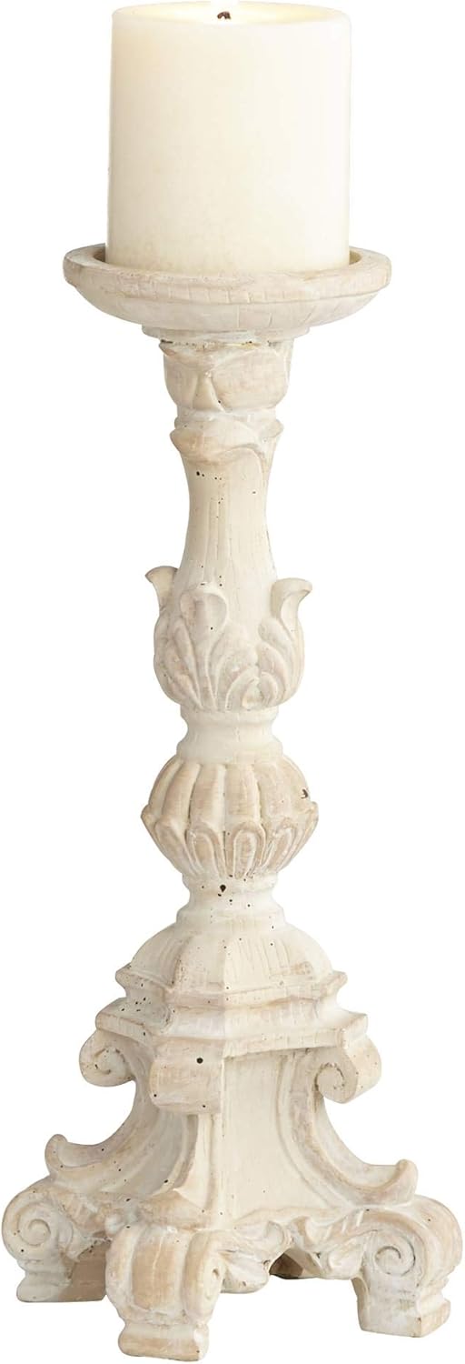 Whitewashed Carved Pillar Candle Holders Set of 3 W15344