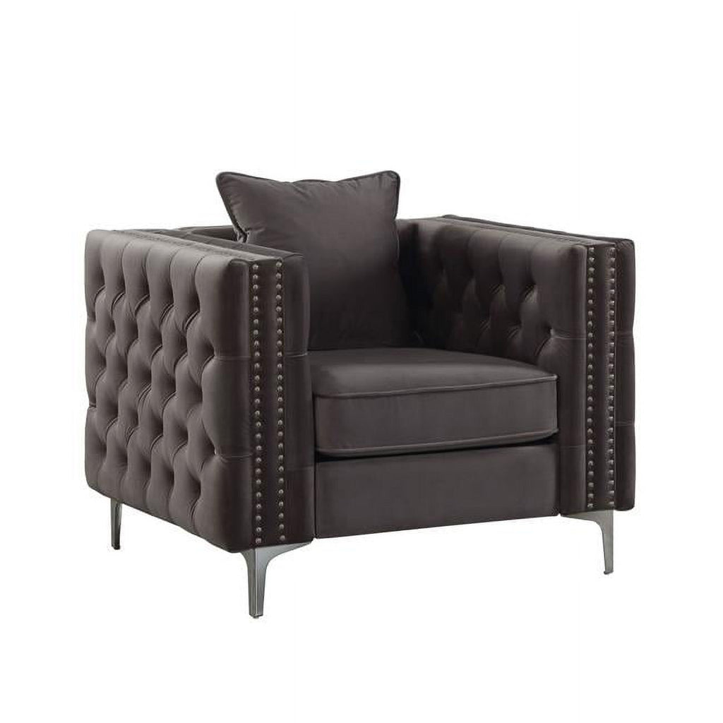 Dark Slate Gray Velvet Tufted Chesterfield Chair F9552