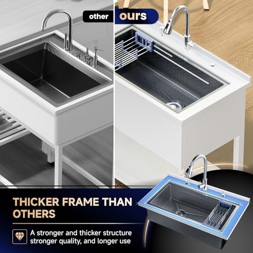 Stainless Steel Freestanding Utility Sink 36" with Pull Out Faucet (black) V863926