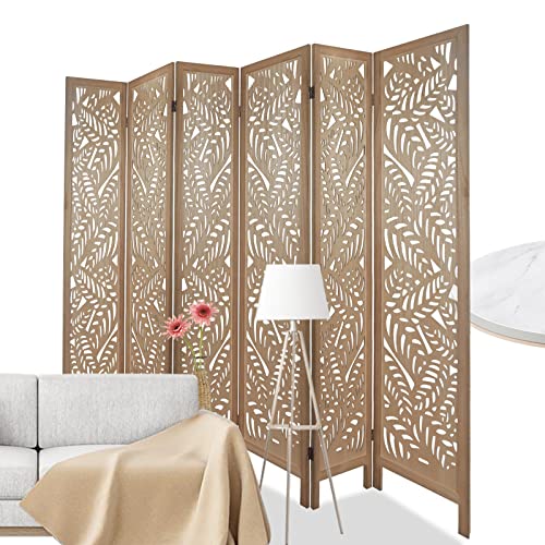 Light Brown 6 Panel Folding Wood Room Divider C2687