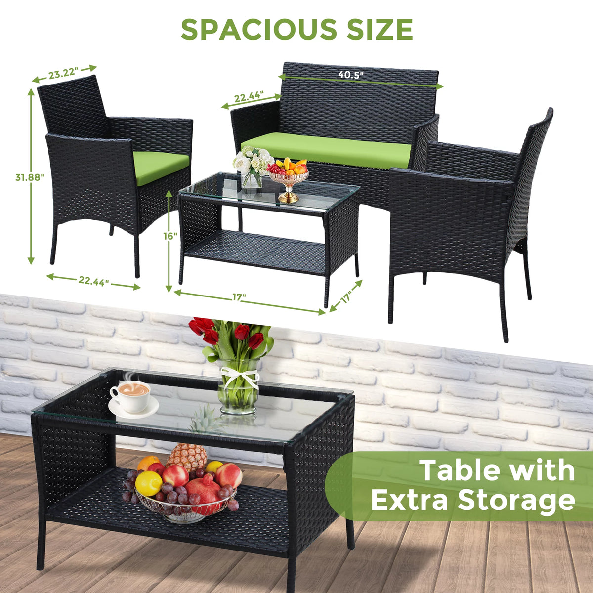 4 Pc PE Rattan Outdoor Furniture Set with Cushions U57730