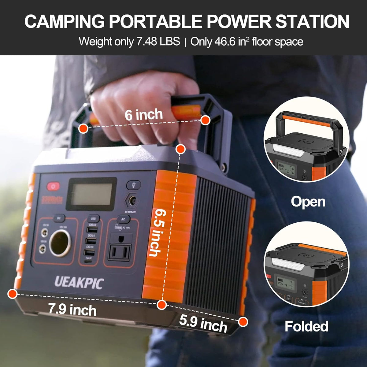 330W Portable Power Station, 288.6Wh/78000mAh Solar Powered Generator with AC/DC/USB/PD60W Type-C Ports/Wireless Charger/Flashlight K63513