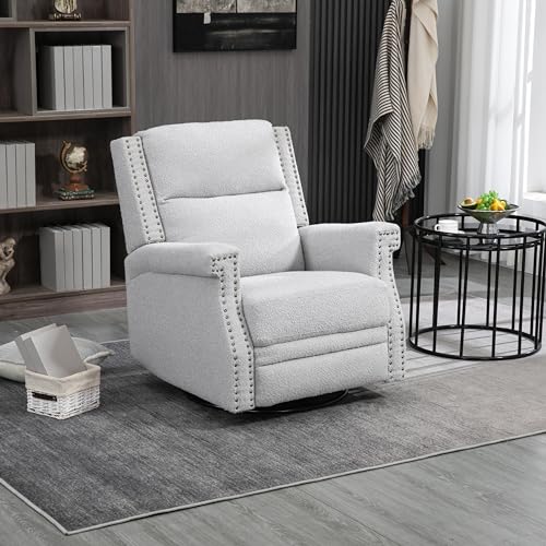 Beige Boucle Upholstered Swivel Recliner Chair N32037
