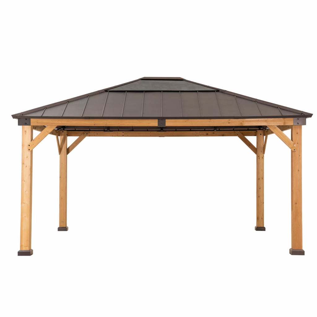 13 ft. x 15 ft. Cedar Framed Gazebo with Brown Steel and Polycarbonate Hip Roof Hardtop V592744