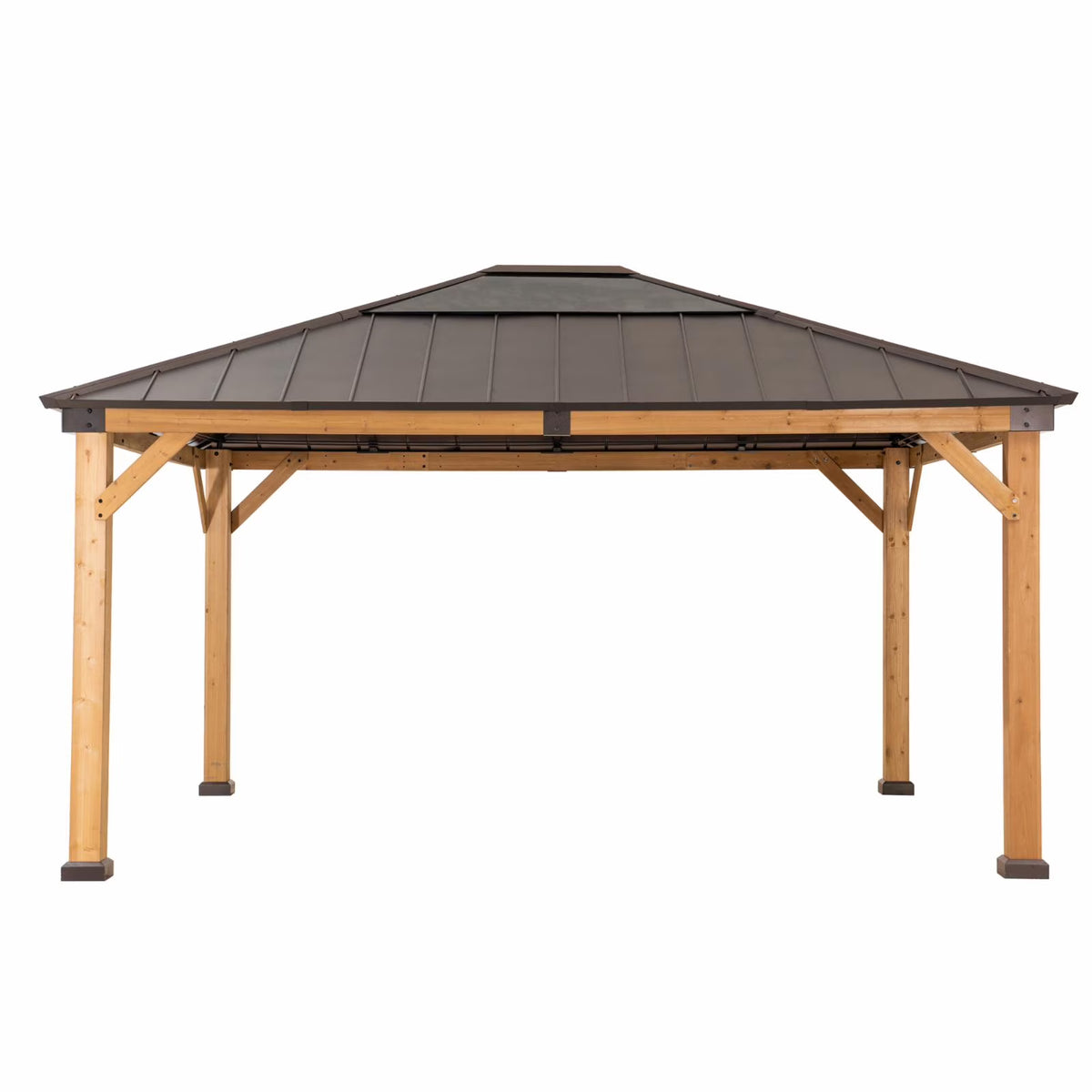 13 ft. x 15 ft. Cedar Framed Gazebo with Brown Steel and Polycarbonate Hip Roof Hardtop V592744