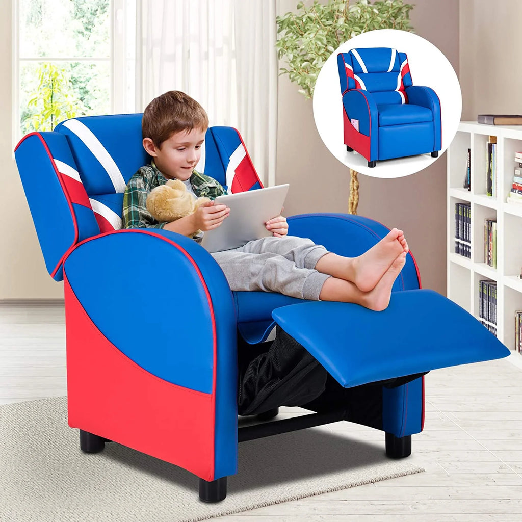Blue Ergonomic Leather Recliner Chair with Footrest Y6666