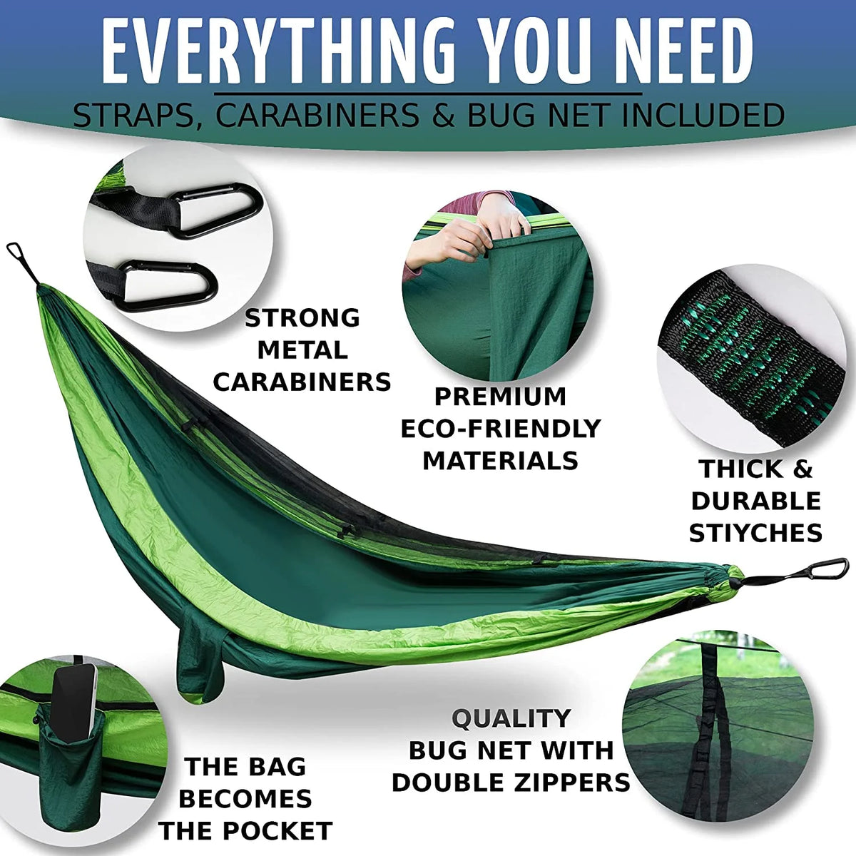 Camping Hammock with Mosquito Net and Tree Straps I9783