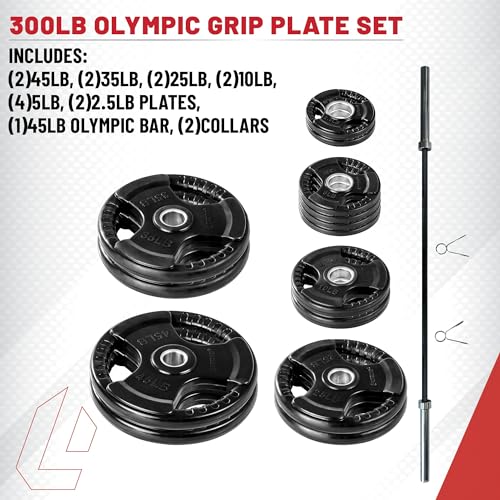 Rubber Coated Olympic Weight Set with Bar and Spring Clips E79895