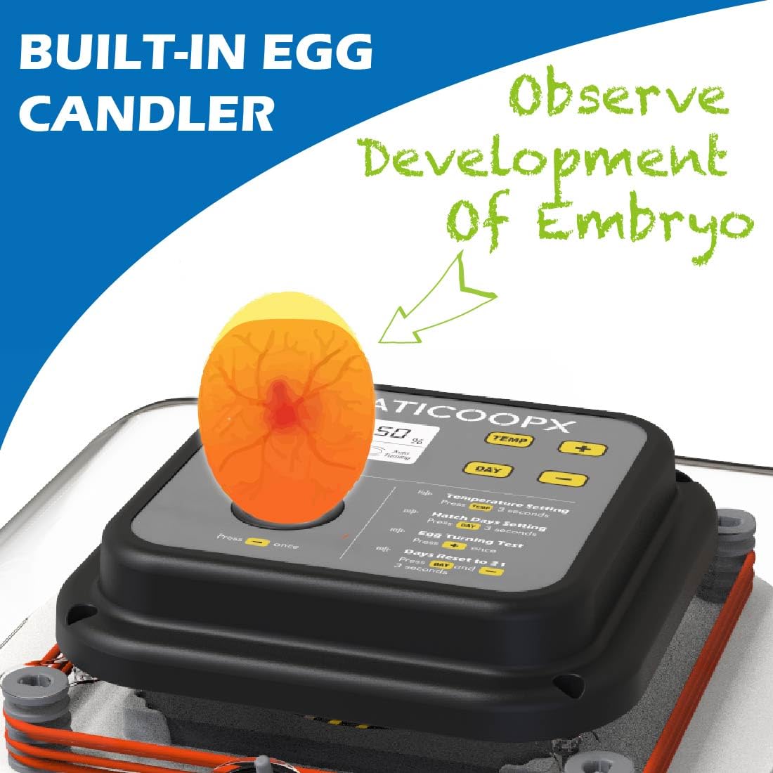 30 Egg Incubator with Humidity Display, Automatic Egg Turner S8728