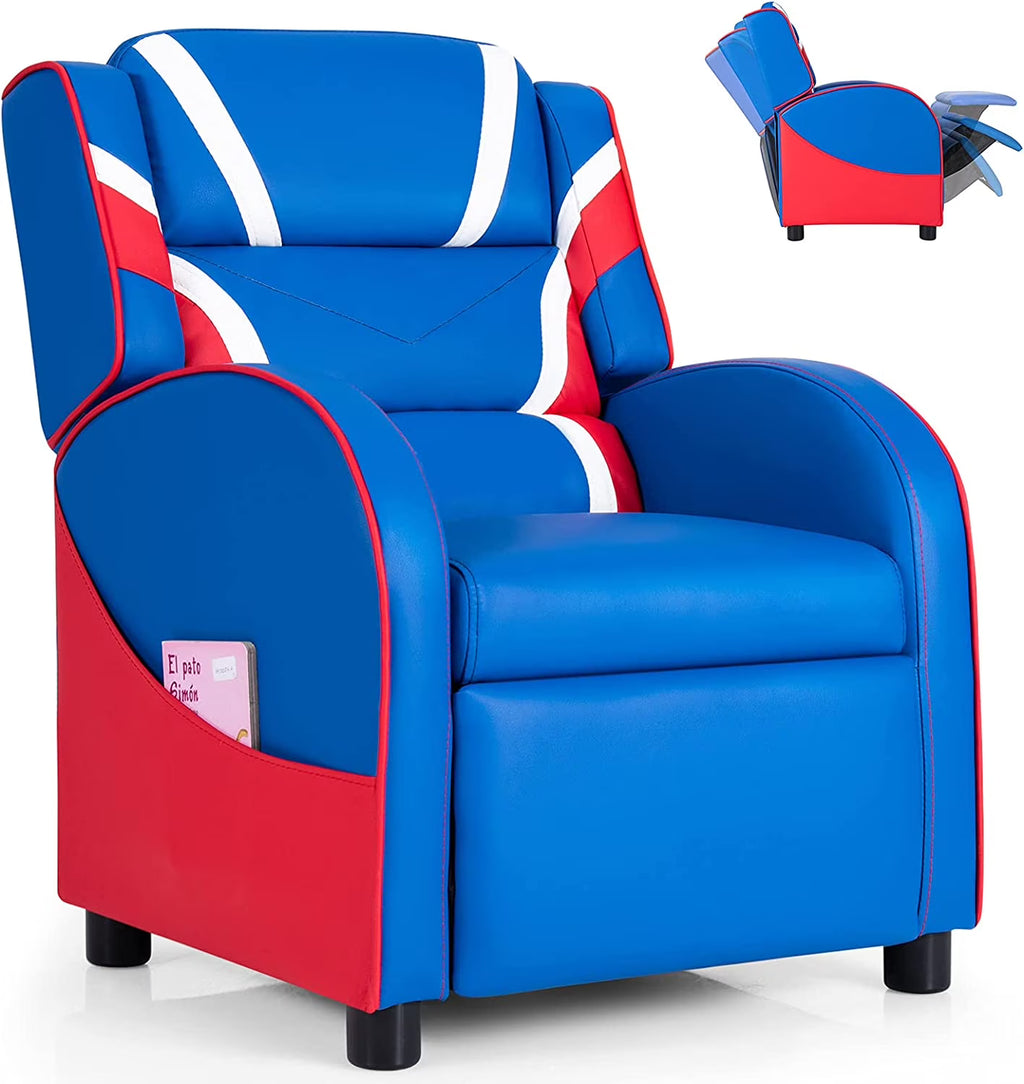 Blue Ergonomic Leather Recliner Chair with Footrest Y6666