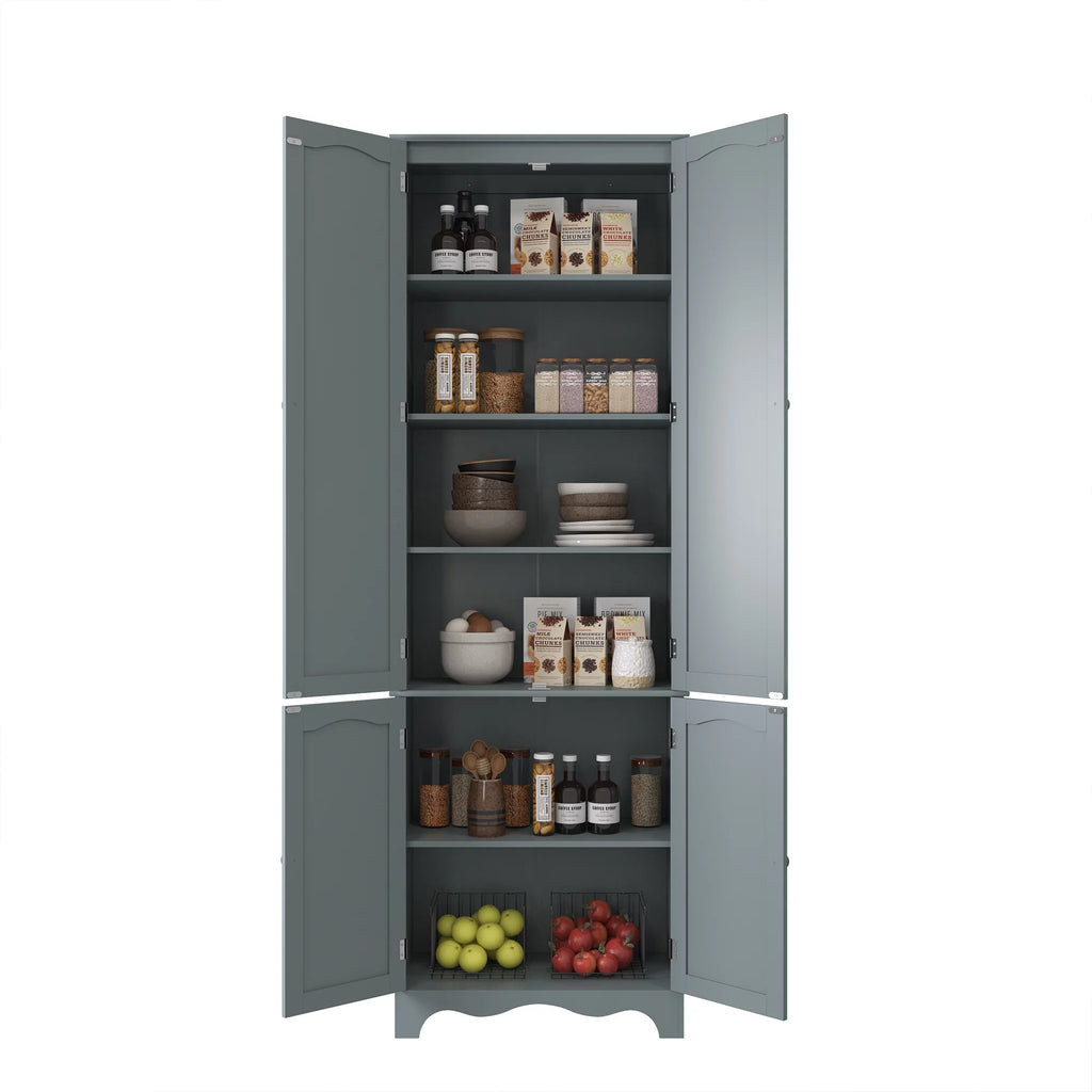 72" H Freestanding Tall Pantry Cabinet with 2 Large Cabinets and Adjustable Shelves F72085