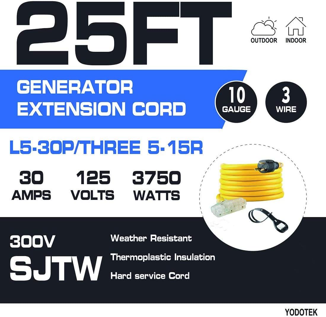 30Amp 3750 Watts 10 Gauge Generator Extension Cord L46258