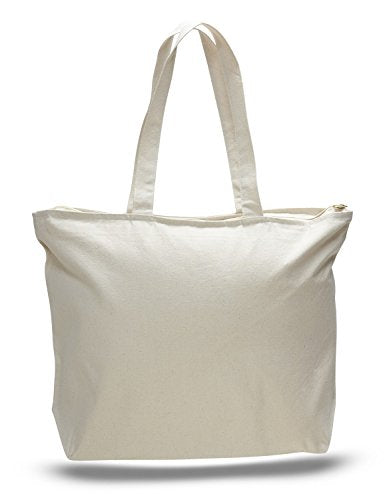 6 Pack Heavy Canvas Large Tote Bag with Zippered Closure V38970