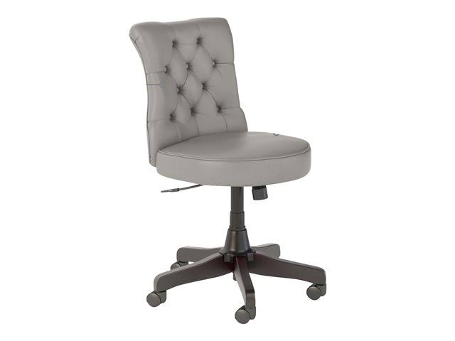 60W L Shaped Desk with Mid Back Tufted Office Chair, Gray T994652