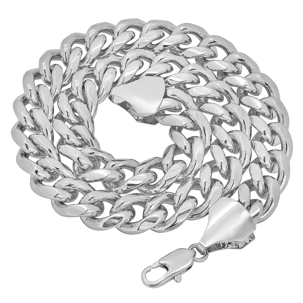 14mm Rhodium Plated Cuban Link Chain Necklace, 30 inches T81160