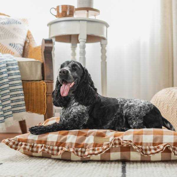Brown Gingham Print Envelope Dog Bed D25777