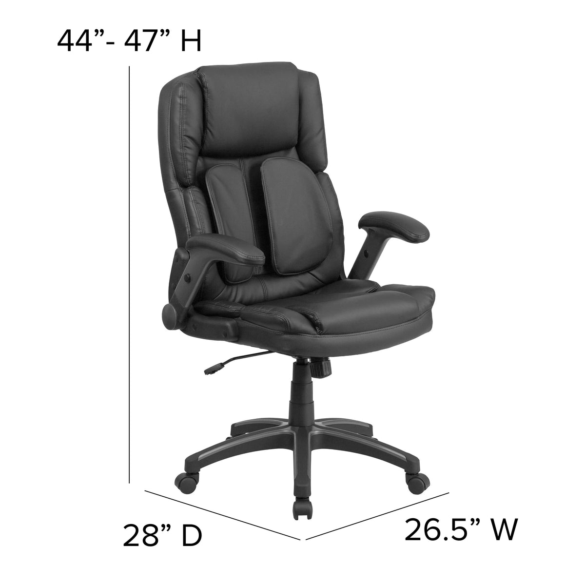 Black LeatherSoft Executive Swivel Ergonomic Office Chair with Flip-Up Arms L5090