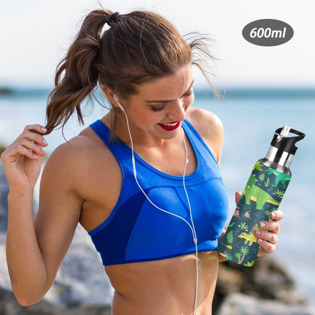 Stainless Steel Insulated Thermos Vacuum Flask Water Bottle with Straw Lid O8312
