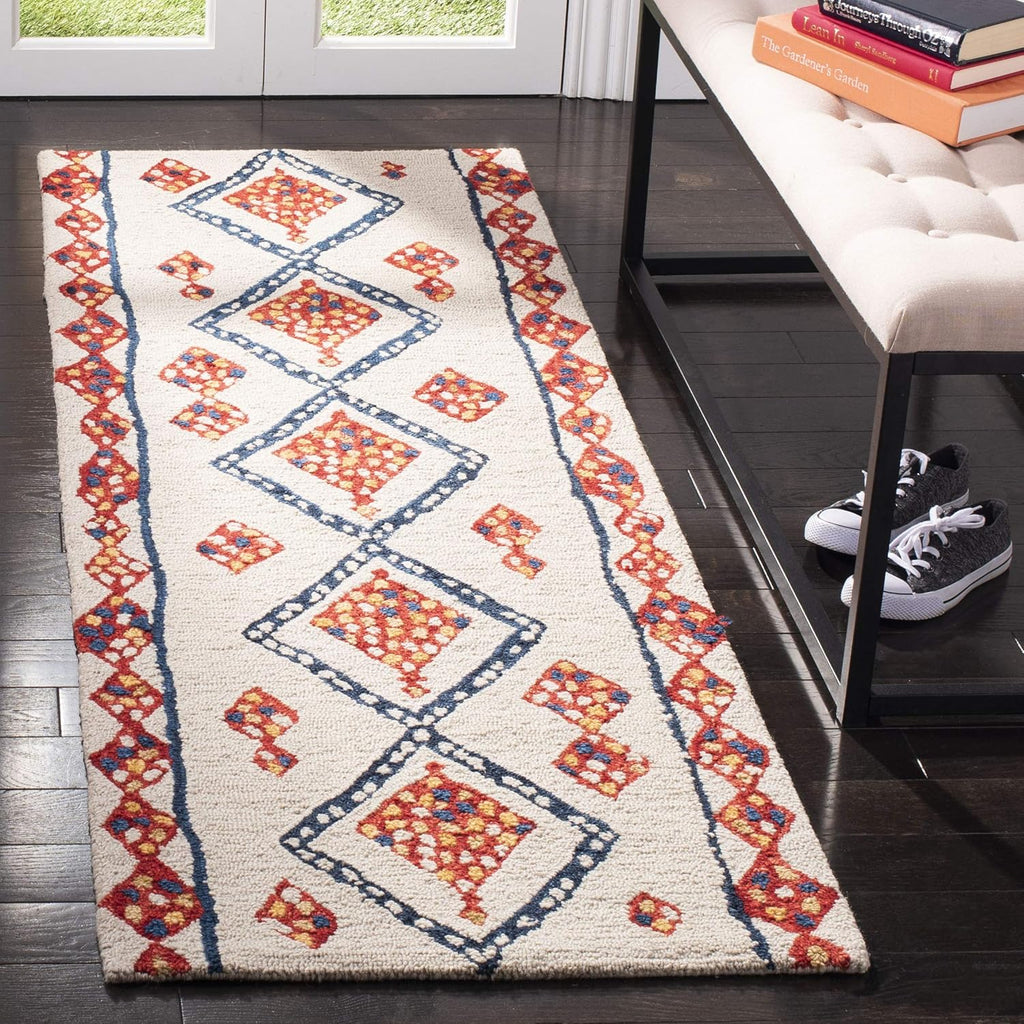 Handmade Moroccan Tribal Wool Runner, Ivory / Multi D3870