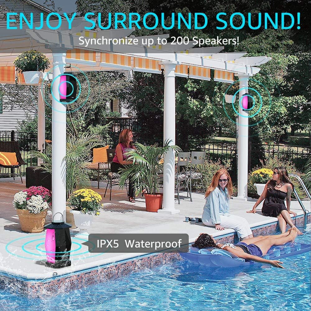Outdoor Bluetooth Lantern Speakers 2 Pack, 25W Waterproof Wireless with LED Mood Lights, 20H Playtime E1088