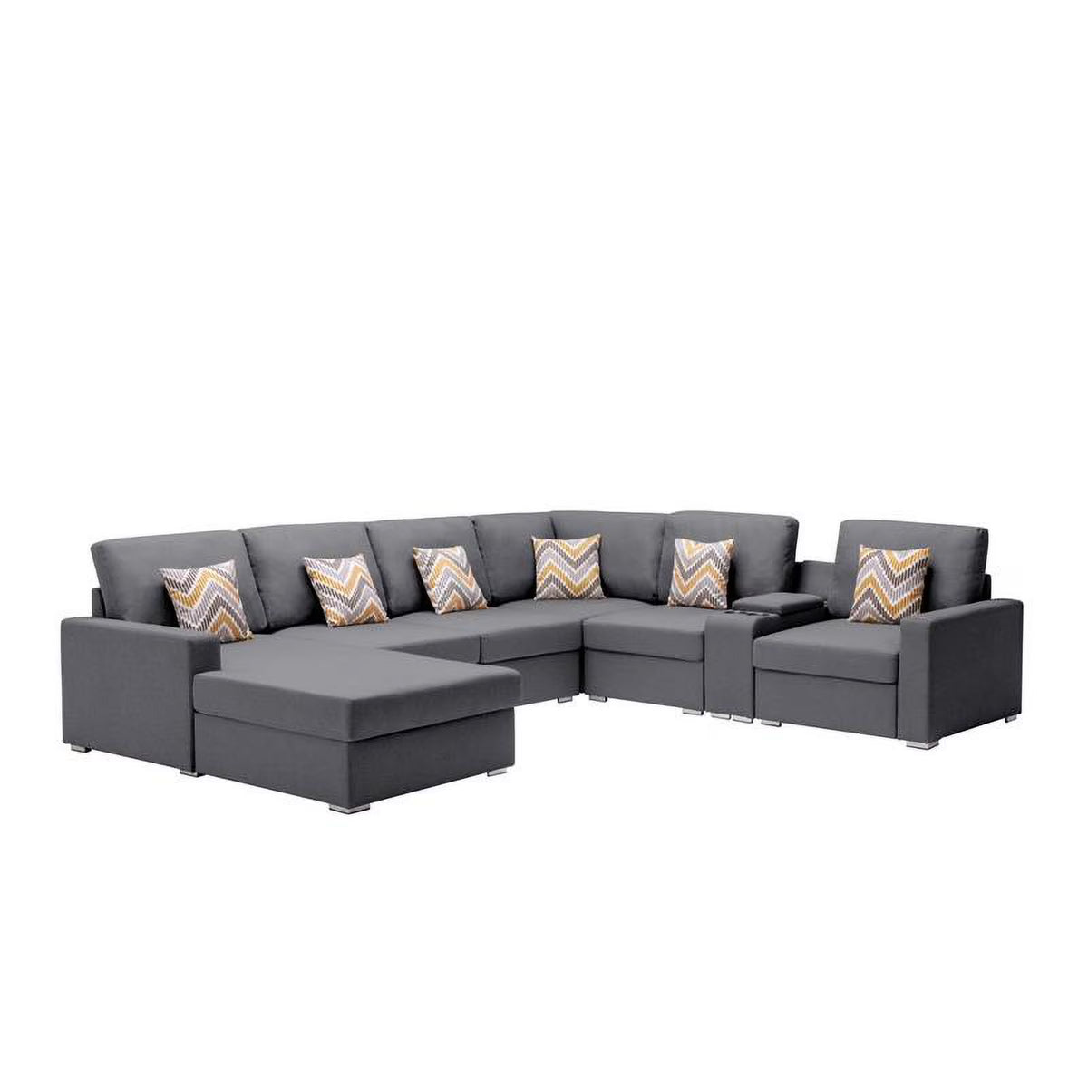 Gray Fabric Reversible Sectional with Charging Ports and Storage Console Z462