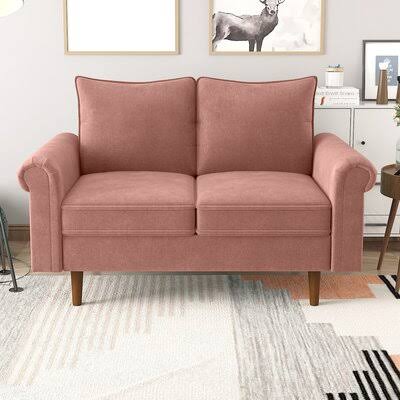 Coral Velvet Rolled Arm Loveseat X644