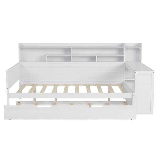 Twin Size Wood Daybed with Bookcase Storage and Desk R767