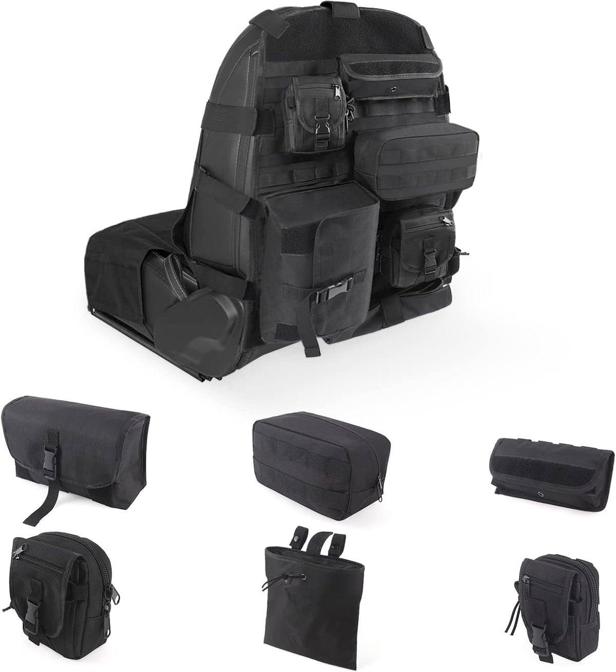 Tactical Car Seat Back Organizer with 6 Detachable Pockets Pack of 2 E1438