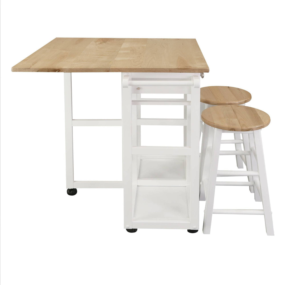 American Maple Drop Leaf Table Top Breakfast Cart Natural White Q65175