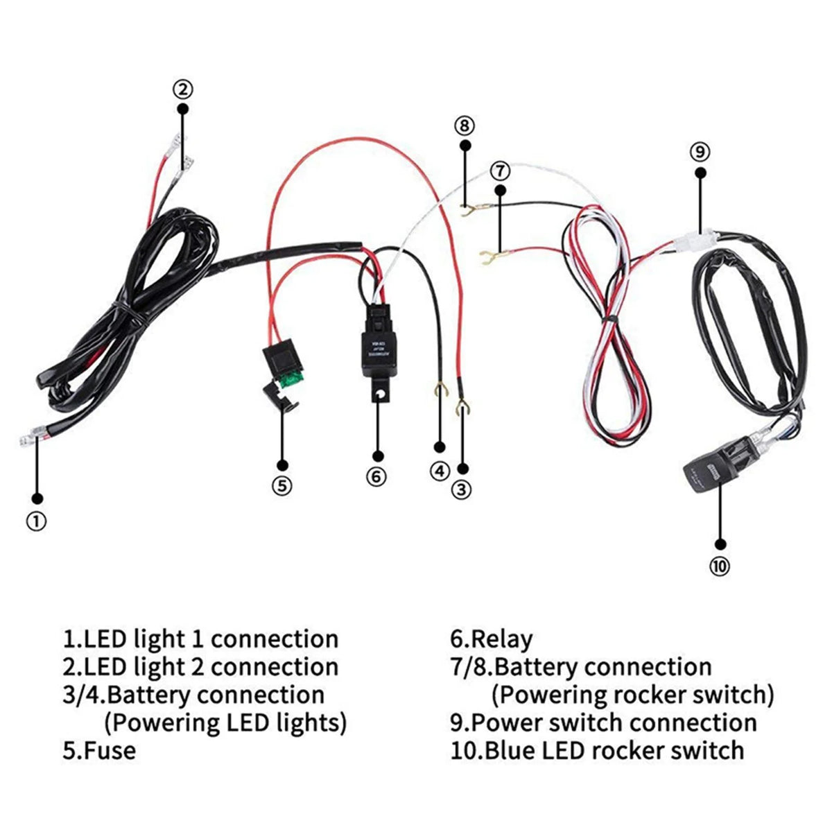 LED Work Wiring Harness 40A Relay Fuse 3M Y860