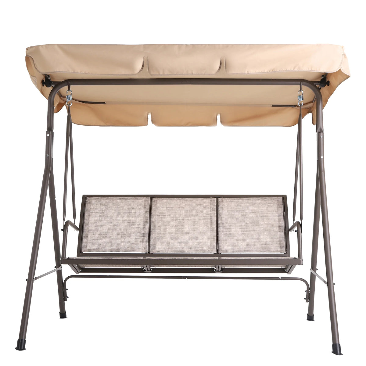 Beige 3-Person Steel Outdoor Patio Swing Chair V19954
