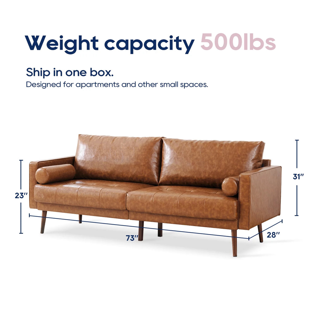 Mid-Century Modern Faux Leather 2-Piece Sofa Set Brown O6021