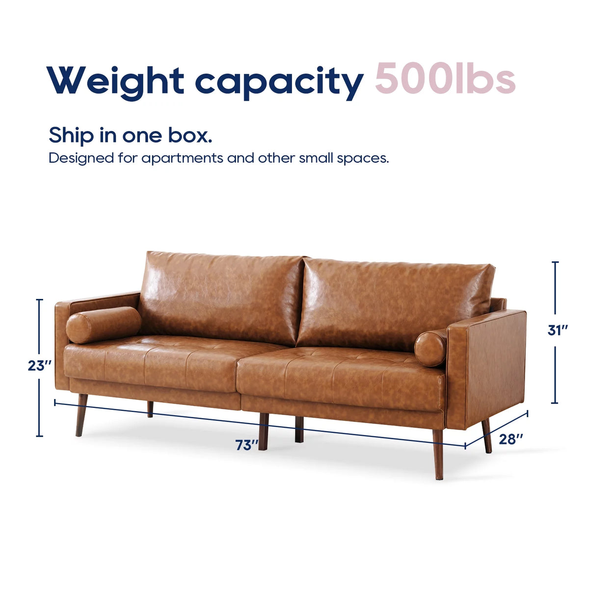 Mid-Century Modern Faux Leather 2-Piece Sofa Set Brown O6021