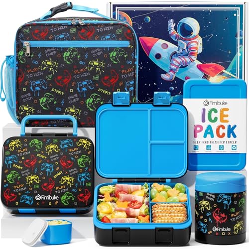 3-Compartment 32OZ Bento Lunch Box with Thermos, Lunch Bag, Insulated Food Jar & Ice Pack Set A302
