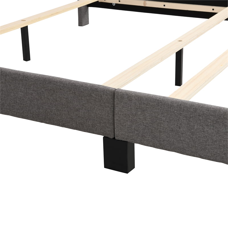 Gray Linen Fabric Queen Upholstered Platform Bed with Tufted Headboard V7557