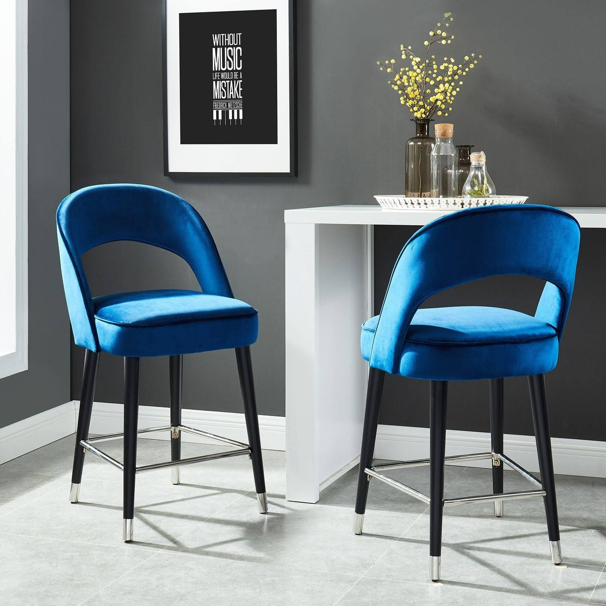 Set of 2 Blue and Black Contemporary Counter Stools W48721