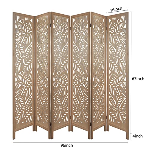 Light Brown 6 Panel Folding Wood Room Divider C2687