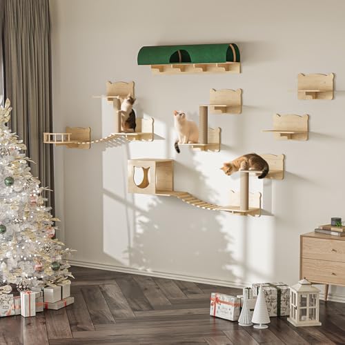 16 Pcs Wall Mounted Cat Shelves with Bed and Scratching Post D3638