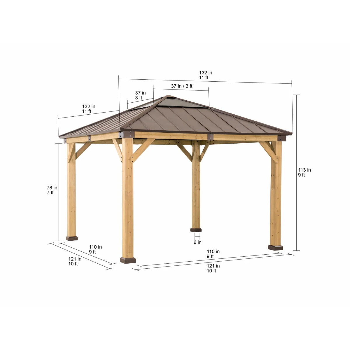13 ft. x 15 ft. Cedar Framed Gazebo with Brown Steel and Polycarbonate Hip Roof Hardtop V592744