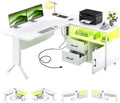 White 55 Inch L Shaped Desk with File Cabinet and Power Outlet Q169