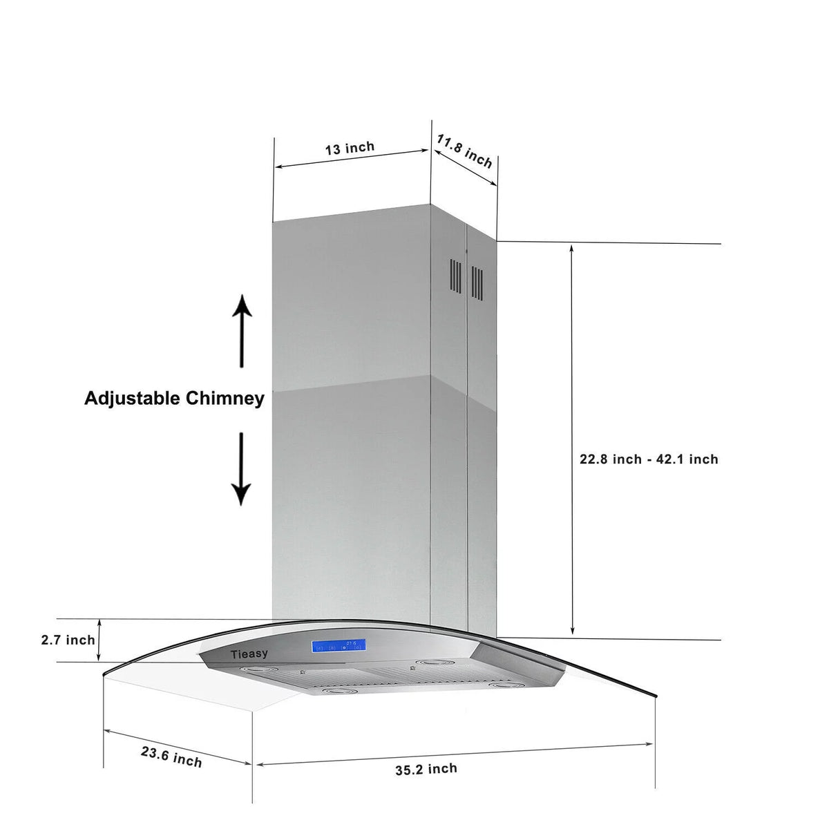 36 inch Island Mount Range Hood 900 CFM with Glass LCD Touch Control L5884