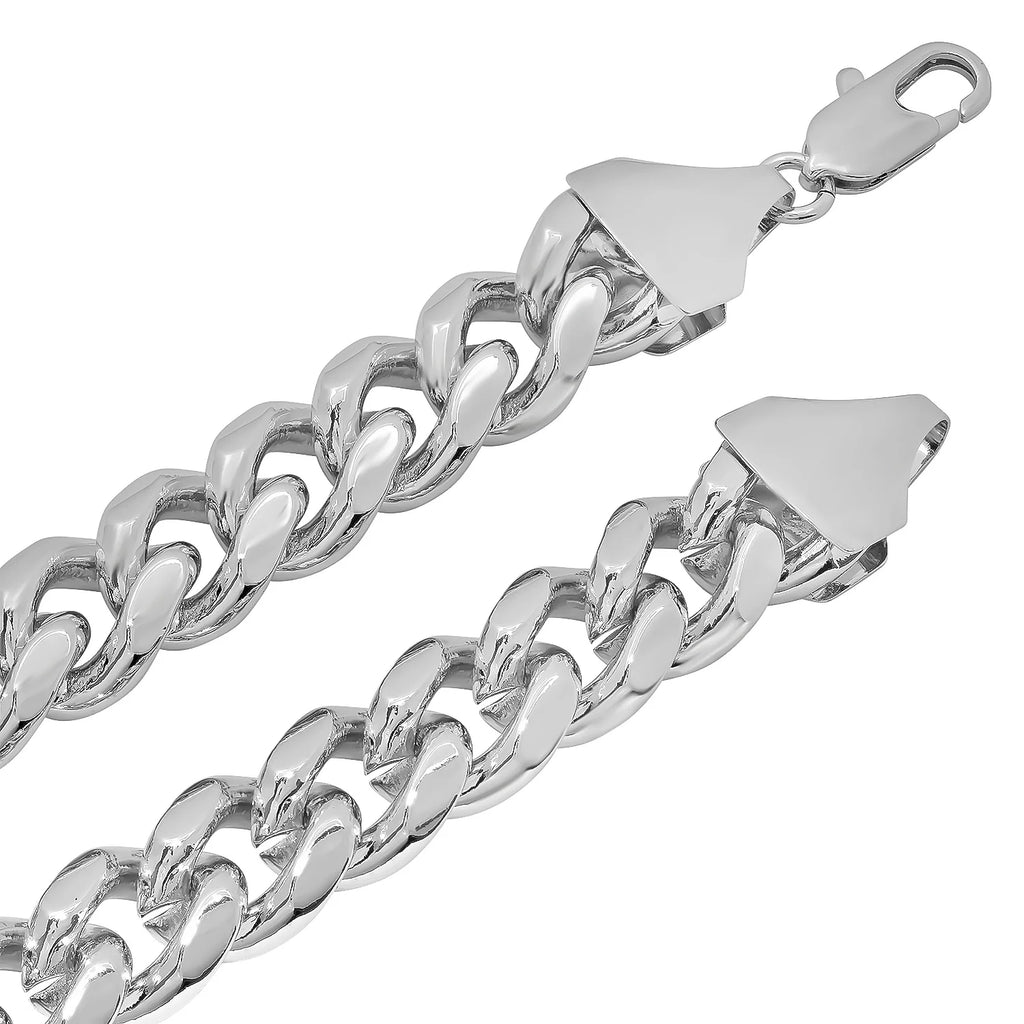 14mm Rhodium Plated Cuban Link Chain Necklace, 30 inches T81160