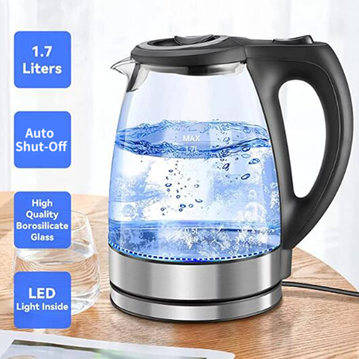 1.7L 1500W Glass Electric Kettle with Auto Shut-Off Z677528