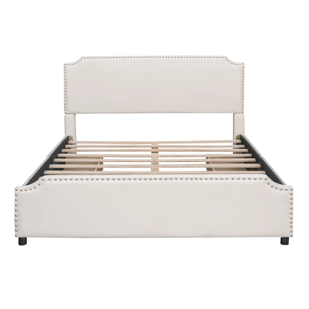 Beige Velvet Queen Size Bed with 4 Storage Drawers M40217