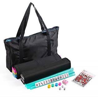 Waterproof Black Nylon Mahjong Set Bag with Blue Stitches Q81926
