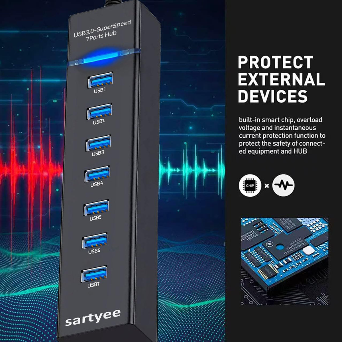 7 Port USB Hub Data Splitter Extender T145